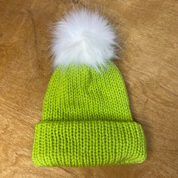 Beanie Winter Hat Baby Green Solid Knit Stretch Cuff Warm Double Layered - Picture 2 of 4